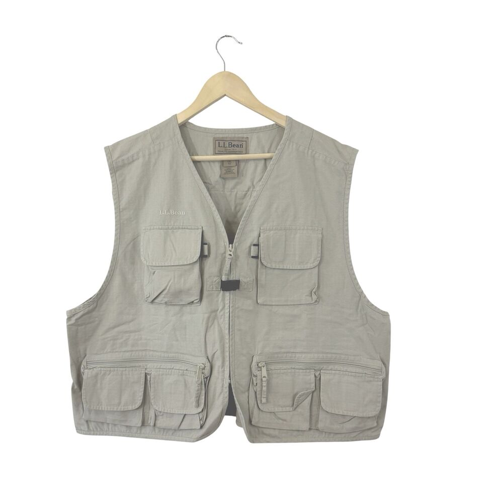 LL Bean XXL Mens NEW Fly Fishing Utility Vest Tan Vented Pockets Cotton READ